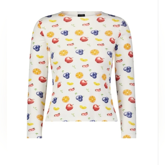 Aleeza Chic Abby Multicolor Fruit Design Long Sleeve Top - Picture 3 of 8